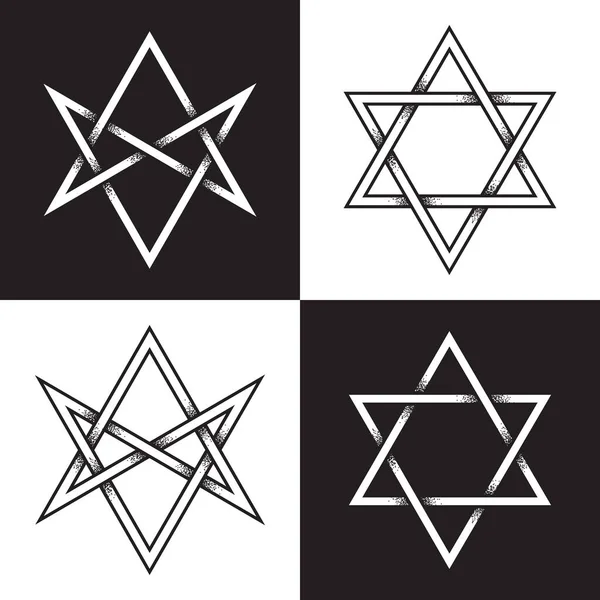 Hexagramm Set Classic Uniursal Hand Drawn Dot Work Ancient Pagan — Stockvektor