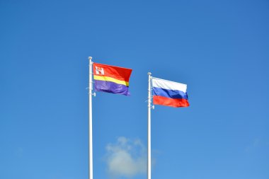 Flags of Russia and the Kaliningrad region, fluttering against t clipart