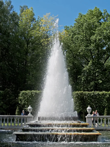 Peterhof. pyramida fontána v parku Nižnij — Stock fotografie