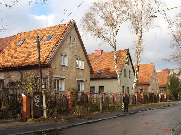 Kaliningrad. oude Duitse huizen op roditelev straat — Stockfoto