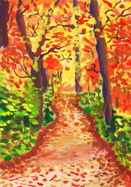 Path Autumn Park Children Drawing — Stock Photo, Image