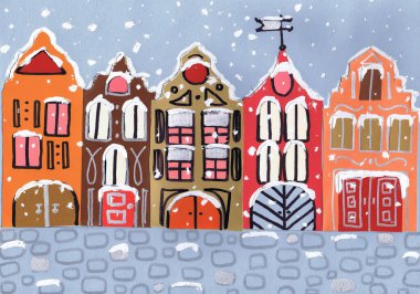 Eski kasaba kış günüdür. Çocuk başvuru figürü