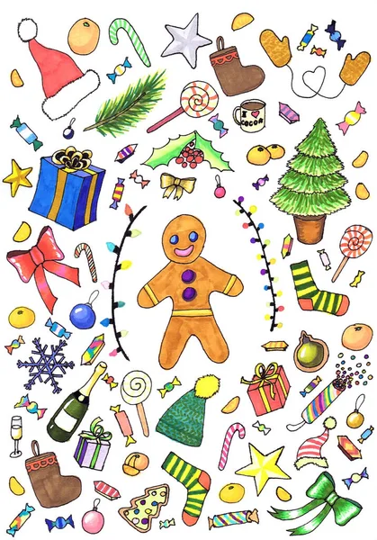 Print Тему Нового Года Рождества Детский Рисунок — стоковое фото