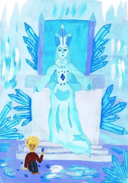 Sněhová Královna Sedí Trůně Ilustrace Pro Příběh Anderesen Sněhová Královna — Stock fotografie