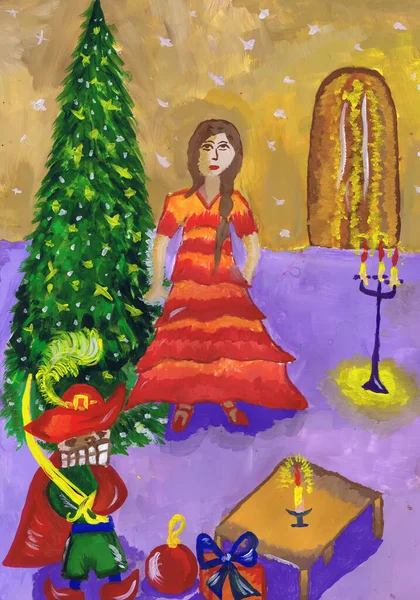 Καρυοθραύστης Και Μαρί Κοντά Στο Χριστουγεννιάτικο Δέντρο Εικονογράφηση Της Ιστορίας — Φωτογραφία Αρχείου