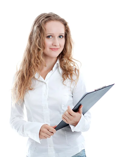 Business woman with clipboard — Stock Photo, Image