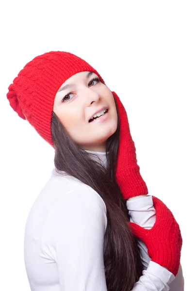 Vrouw van de schoonheid in een rode dop — Stockfoto