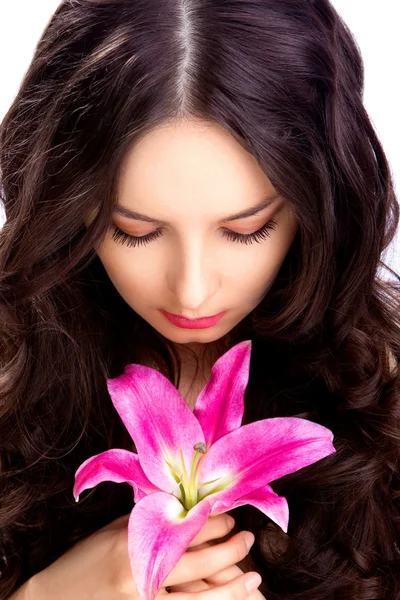 Woman see on flower Stock Image