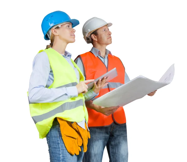 Foreman and engineer with blueprints — Stock Photo, Image