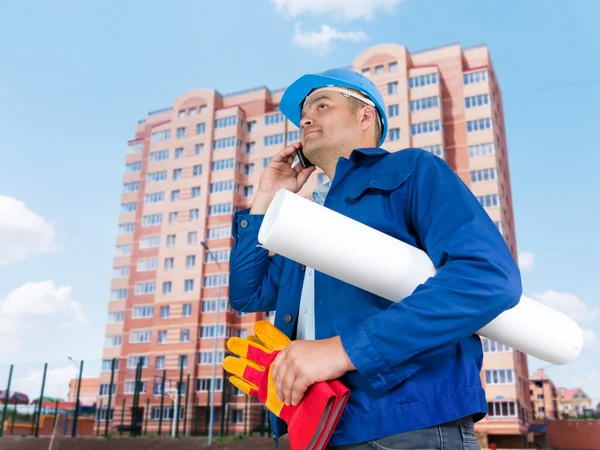 Foreman with blueprints — Stock Photo, Image