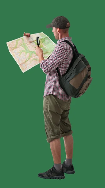 Man with map and backpack — Stock Photo, Image
