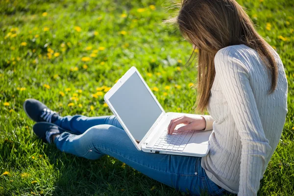 Dziewczyna pracuje na laptopie — Zdjęcie stockowe