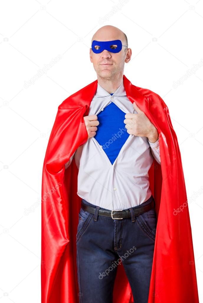 man acting like a super hero