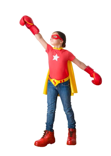 Kind gedraagt zich als een super held — Stockfoto