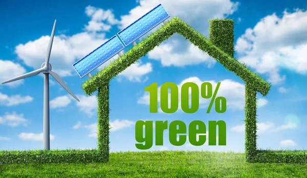 Smart House Solar Panel System Eco House Concept Made Grass — Stock Photo, Image