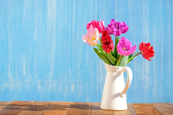 Букет Тюльпанів Вазі Барвистий Тюльпан Квіти Весняний Фон — стокове фото