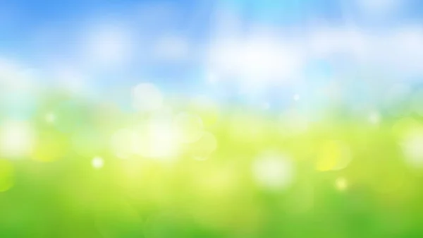 Verschwommener Himmel Und Grüne Wiese Abstrakter Hintergrund Mit Sonnenstrahlen — Stockfoto