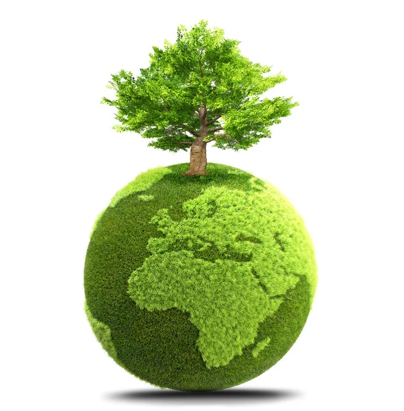 Травяная Планета Трехмерной Иллюстрацией Дерева — стоковое фото