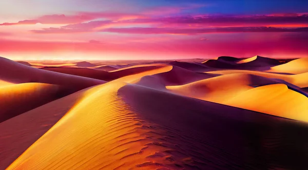 Panorama Golden Desert Sand Dunes Beautiful Sunset Illustration — Stock Photo, Image