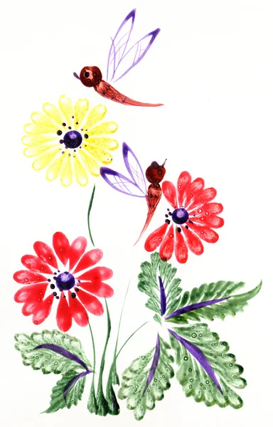 Suluboya resimlerdeki çiçeklerin renkleri — Stok fotoğraf