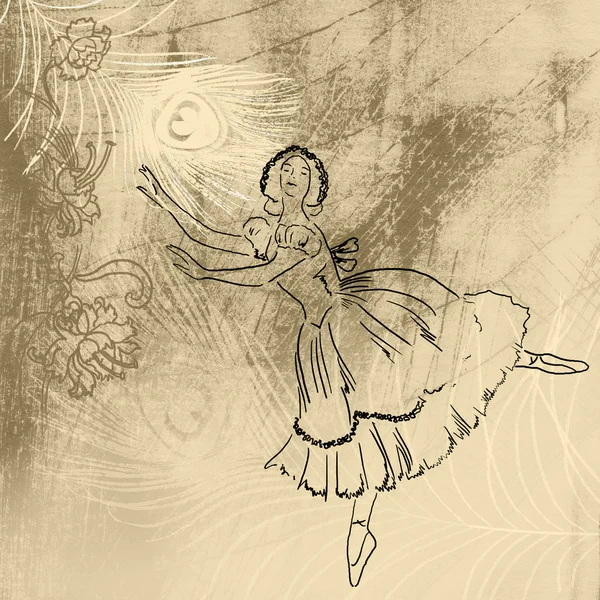 Old background with the dancing ballerina
