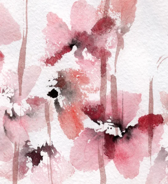 Cute floral background. Watercolor poppies — Stock Photo, Image