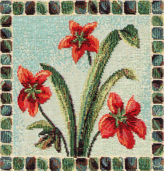 Close-up van retro tapijt stof patroon met klassieke beeld van de kleurrijke bloemen ornament — Stockfoto