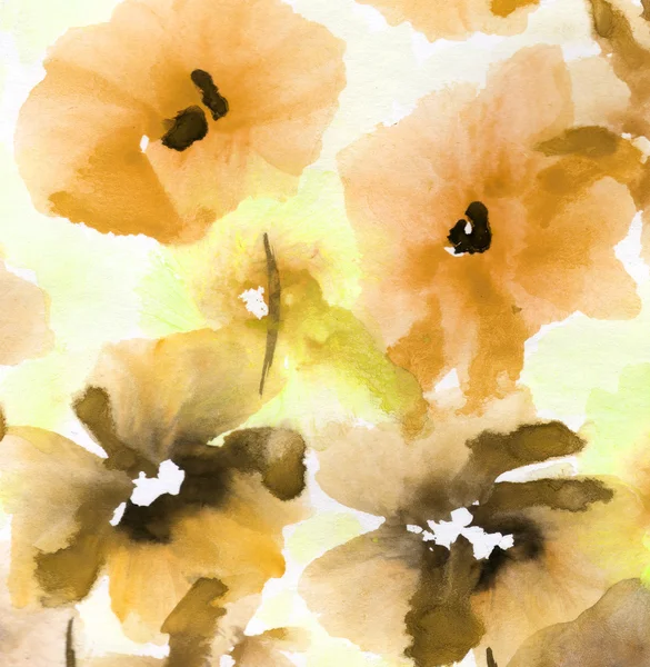 Schattig floral achtergrond. Aquarel papaver — Stockfoto