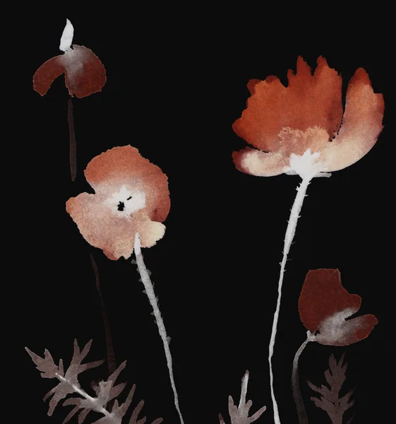 Cute floral background. Watercolor poppies — Stock Photo, Image