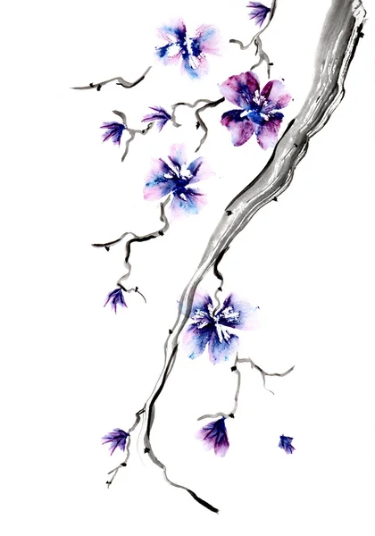 かわいい花の背景。花の水彩画支店 — ストック写真
