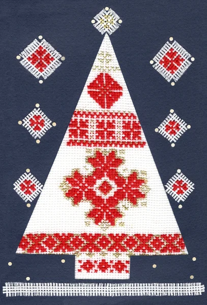 Holiday card with elements of folk embroidery — Stock Photo, Image