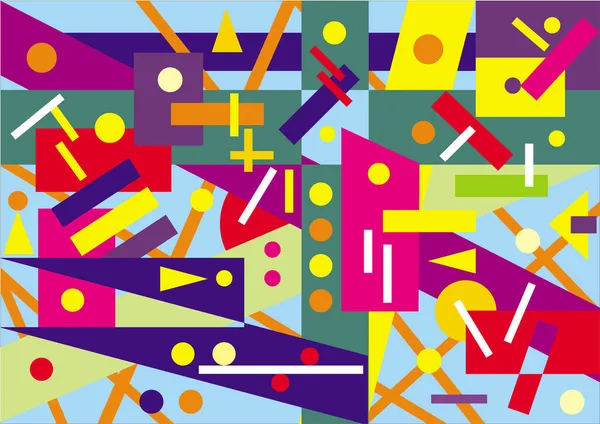 Geometrik şekillerin çok renkli kaotik arka planı. Vektör grafik sanatı