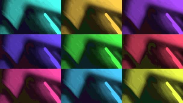 Девять Разноцветных Изображений Экране Повторяйте Движения Пятна Разных Цветах Заставка — стоковое видео