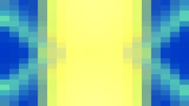 Sarı ve mavi karelerden oluşan simetrik dinamik görüntü. Video sanat grafikleri. Ekran koruyucusu.
