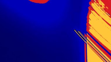 Parlak renkli, kırmızı, mavi ve sarı kaotik noktalar ekranda her yöne doğru hareket ediyor. Video ekran koruyucu. Vektör sanat grafikleri.