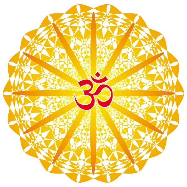 Mandala Circulaire Avec Aum Ohm Signe Sur Fond Ajouré Couleurs — Image vectorielle