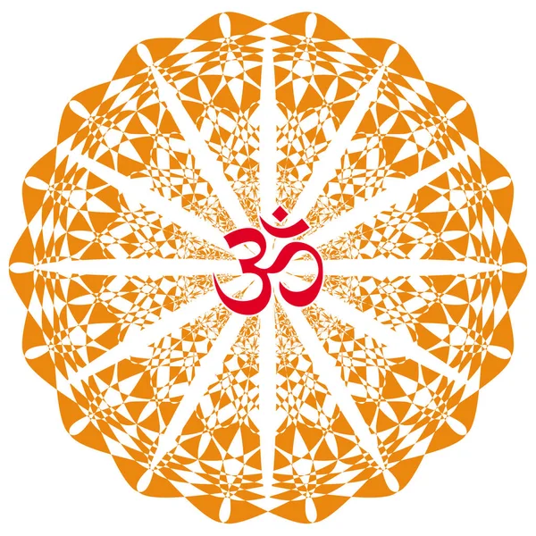 Mandala Circular Com Aum Ohm Sinal Fundo Ornamento Com Aberturas —  Vetores de Stock