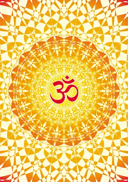 Mandala Circular Con Aum Ohm Signo Fondo Calado Colores Rojo — Vector de stock