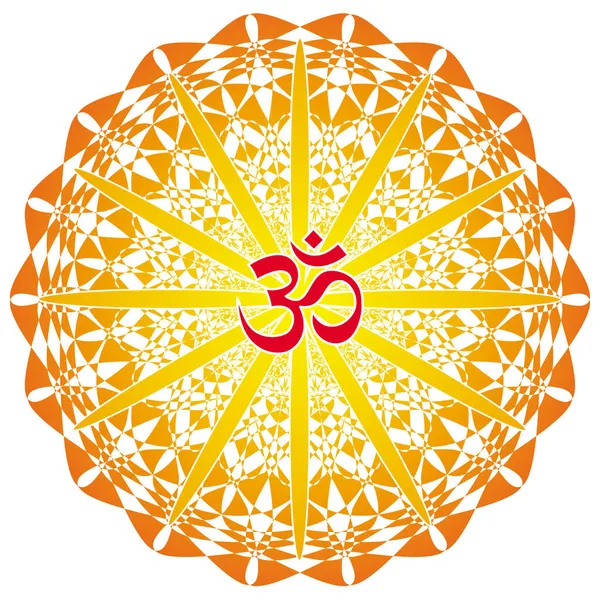 Mandala Circulaire Avec Aum Ohm Signe Sur Fond Ajouré Couleurs — Image vectorielle