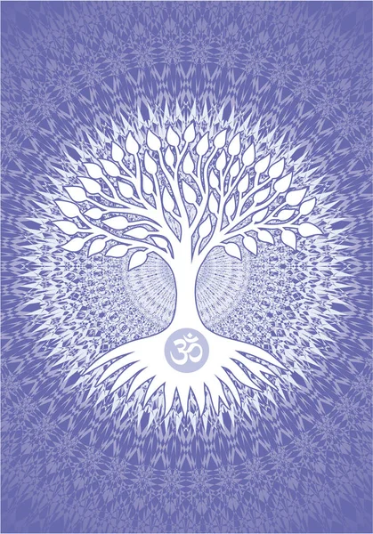 Tree Life Aum Ohm Sign Elegance Openwork Mandala Symbol Ecology — Vetor de Stock
