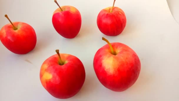 Mehrere Leuchtend Rote Äpfel Auf Weißem Hintergrund Intro Zur Videokunst — Stockvideo