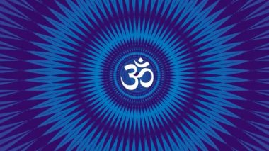 Ortasında om işareti olan dairesel mandala 'yı aç. Ruhani ve kozmik bir sembol. Video sanatı grafikleri.