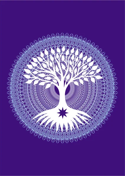 Дерево Жизни Синих Тонах Фоне Открытого Мандала Символ Духовности Роста — стоковый вектор