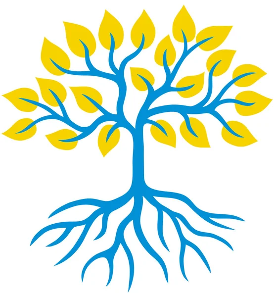 Élet Fája Kék Sárgában Ökológia Spiritualitás Növekedés Fejlődés Fenntarthatóság Szimbóluma — Stock Vector