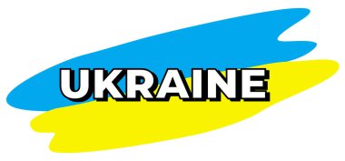 Sarı-mavi arkaplanda Ukrayna bayrağının renkleri yazılı. Vektör grafikleri.
