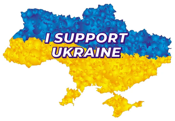 Térkép Ukrajna Színeiben Ukrán Zászló Felirat Támogatom Ukrajnát Gyönyörű Gradiens — Stock Vector