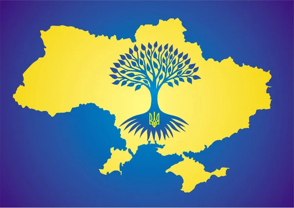 Vázlat Térkép Ukrajna Színeiben Ukrán Zászló Élet Fája Kék Szigonnyal — Stock Vector