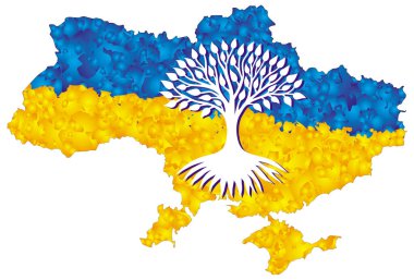 Ukrayna 'nın mavi arkaplanlı ve üzerinde Ukrayna Zaferi yazan sarı çizgisi. Ukrayna kazanacak. Piksel sanat grafikleri