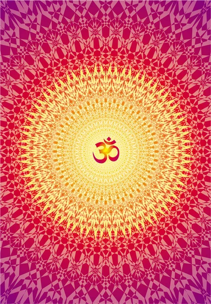 Otwarta Mandala Znakiem Aum Kolorach Czerwonym Żółtym Symbol Duchowy Grafika — Wektor stockowy