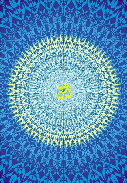 Mandala Calado Con Signo Aum Los Colores Amarillo Azul Bandera — Vector de stock